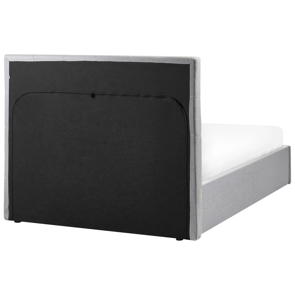 Letto matrimoniale con contenitore portaoggetti e testiera imbottita 120x200 cm in tessuto grigio