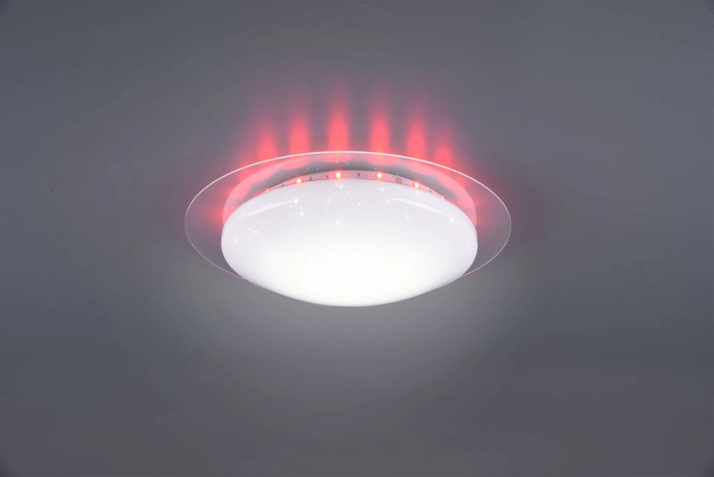 BILBO PLAFONIERA LED DIFFUSORE BIANCO EFFETTO STELLE CON BORDO TRASPARENTE CON RGB RETRO-ILLUMINATO E TELECOMANDO MULTIFUNZIONE D.35CM 8,5W  1000lm, 2700 - 5500K DIMMERABILE