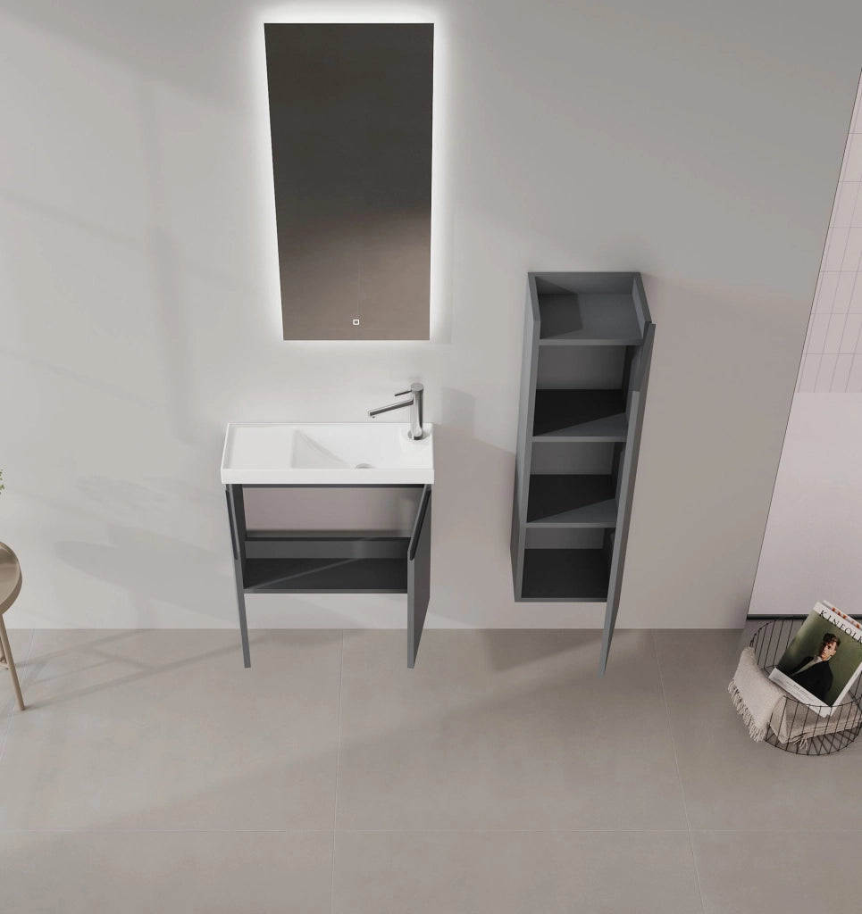 Set mobile lavabo con specchio (2 pezzi) "Ferla 60" - 60 x 22 x 50 cm - Antracite opaco