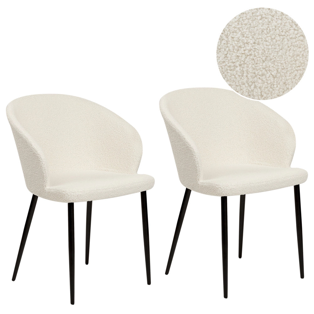Set di 2 sedie da pranzo in tessuto bianco sporco imbottito con gambe nere Stile retrò Mobili per il soggiorno