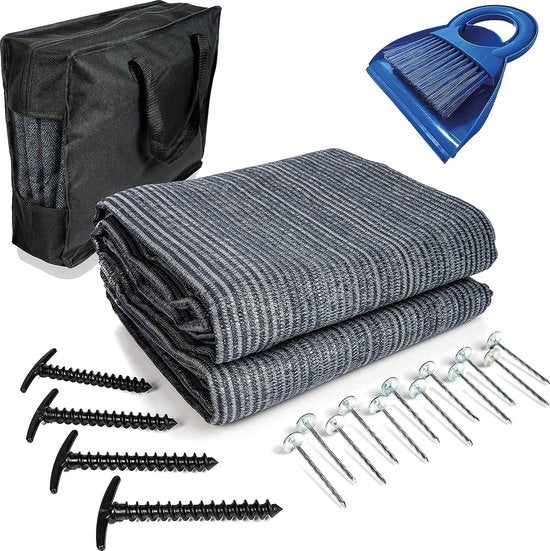 Tappeto per tenda Nomad 2,0 mx 2,0 m - di alta qualità 300 g/m², tappeto morbido per campeggio blu/grigio - pavimento per tenda ideale, inclusa tasca portatile, 4 T, 12 spicchi in acciaio e lamiera.