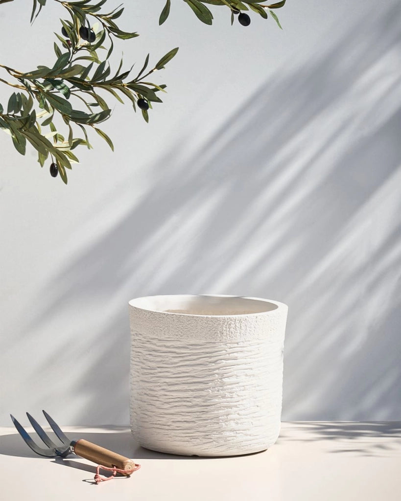 Vaso per piante in argilla beige 26 x 26 x 25 cm per interni ed esterni resistente alle intemperie