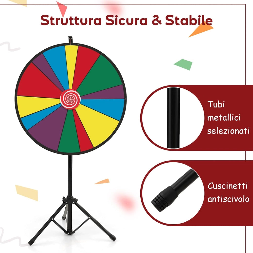 30'' Ruota della Fortuna Girevole, Altezza Regolabile, con Supporto Pennarello Cancellabile a Secco e Gomma, Gioco Ruota Personalizzabile per Fiera Carnevale Feste