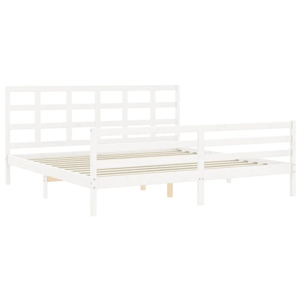Giroletto con Testiera-Struttura Letto con testiera Bianco 200x200 cm in Legno Massello 341177