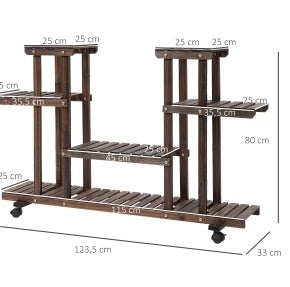 Scaffale portapiante 123，5x33x80 cm in legno marrone scuro con ruote