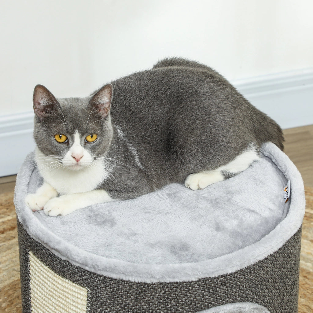 Casetta per Gatti a 2 Piani con Sisal ¨C zephmum ¨C Grigio Scuro 40x30 cm