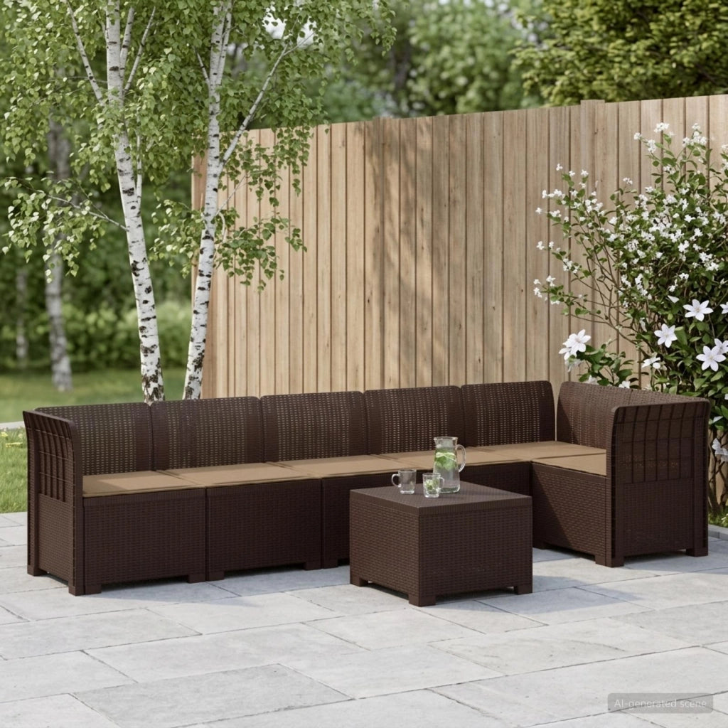 Divano da Giardino 6 Posti con Cuscini Aspetto Rattan PP 3444112