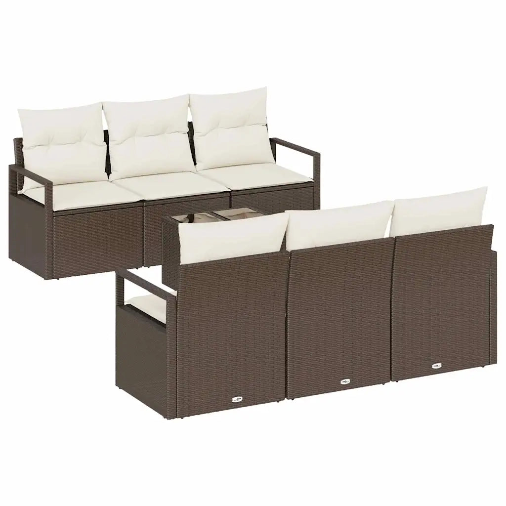 Set di divani con cuscino 7 pcs Marrone e Crema polyrattan 3346268