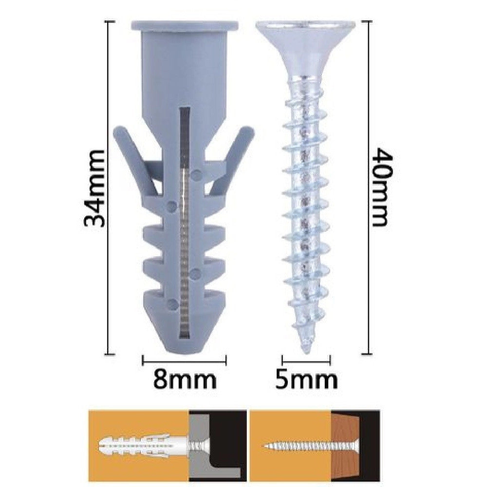 Trade Shop - Set 7 Pz Viti Vite Croce 5x40 Mm + Tasselli Con Alette Tassello M8 Fischer 57568 -