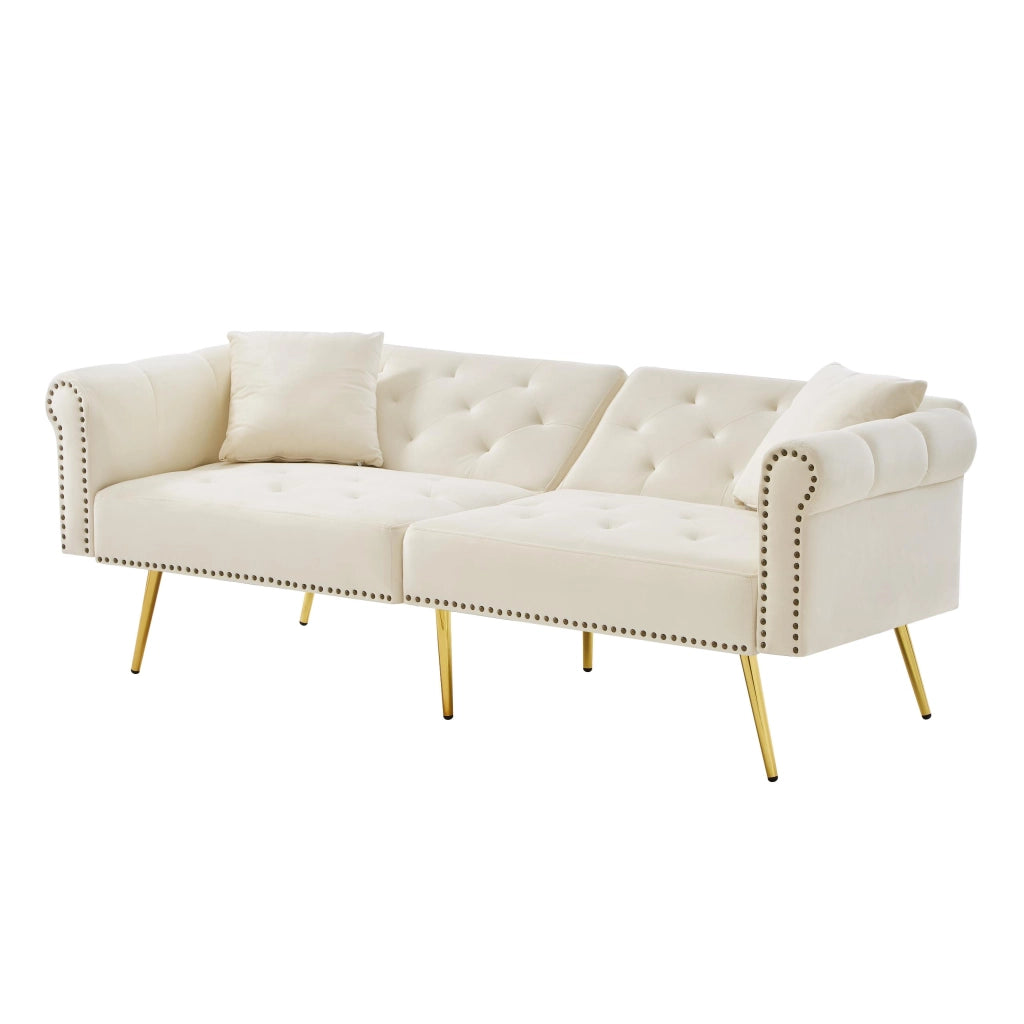 Divano Letto 2 Posti ¨C MINIMAL ¨C Velluto, Schienale Regolabile, Piedini Dorati