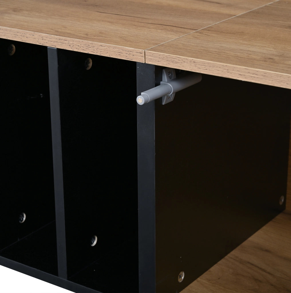 Mobile TV 180x40x50 cm con ante push-to-open; 4 ripiani aperti; truciolato e MDF; nero e naturale
