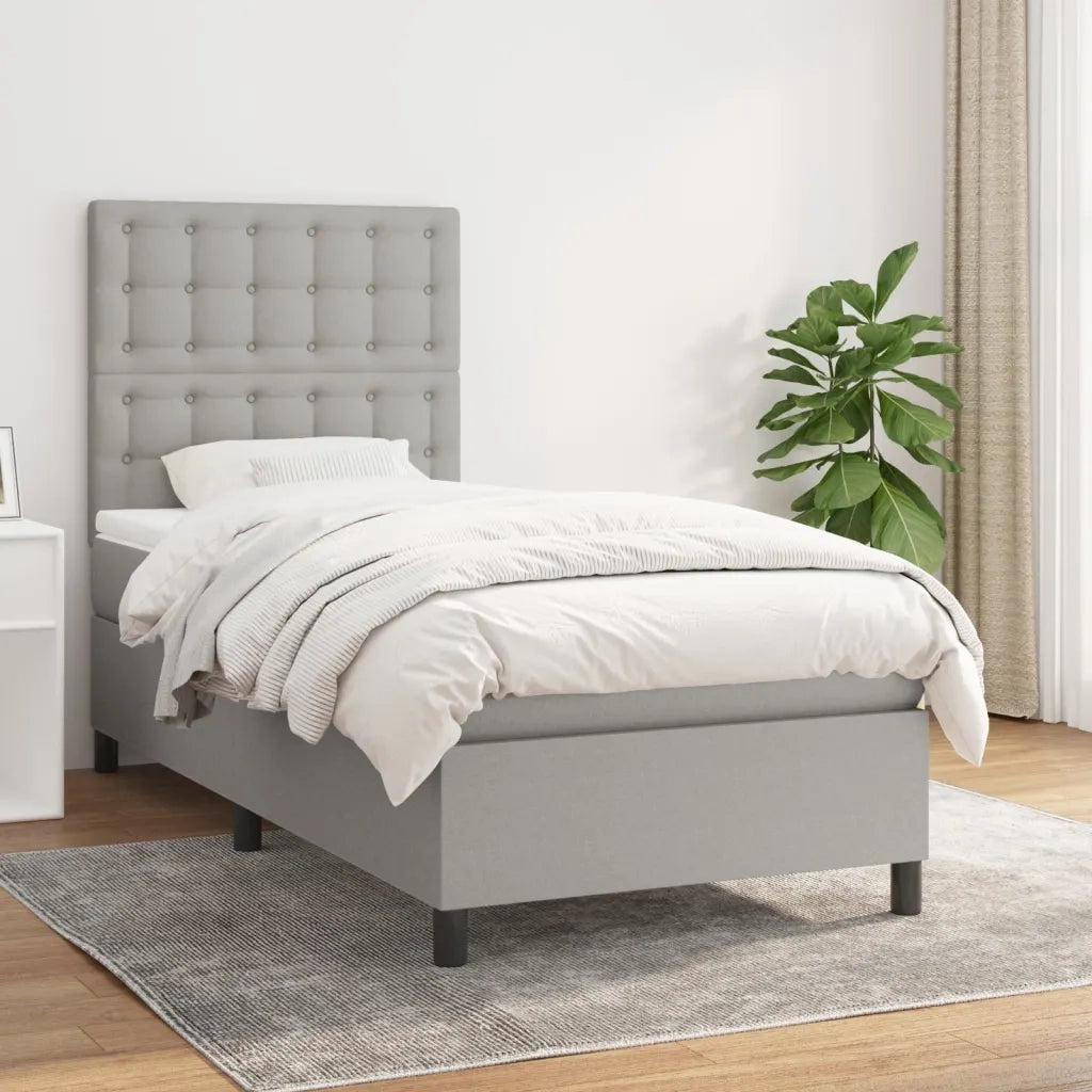 Letto singolo | Letto per adulti | Giroletto a Molle con Materasso Grigio Chiaro 80x200 cm Tessuto