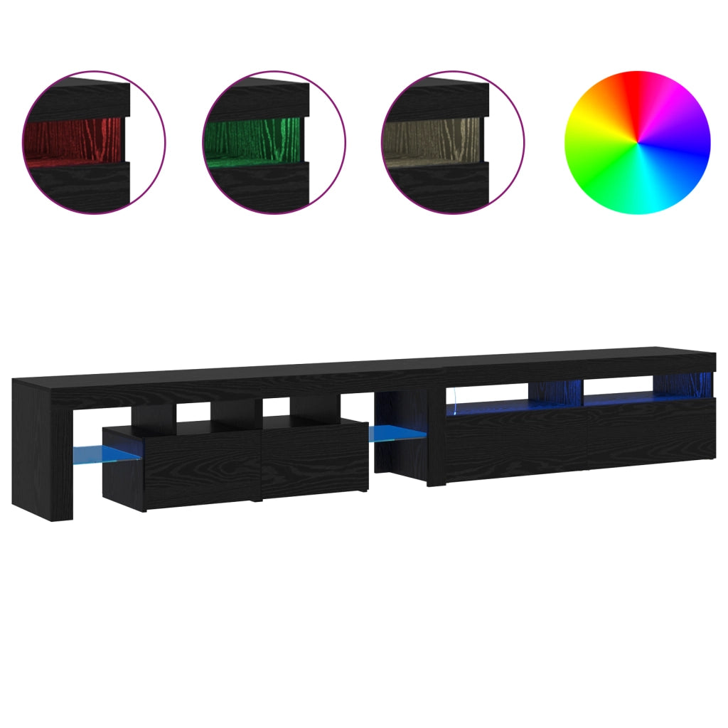 Mobile TV  2 pz con luci LED legno ingegnerizzato rovere nero