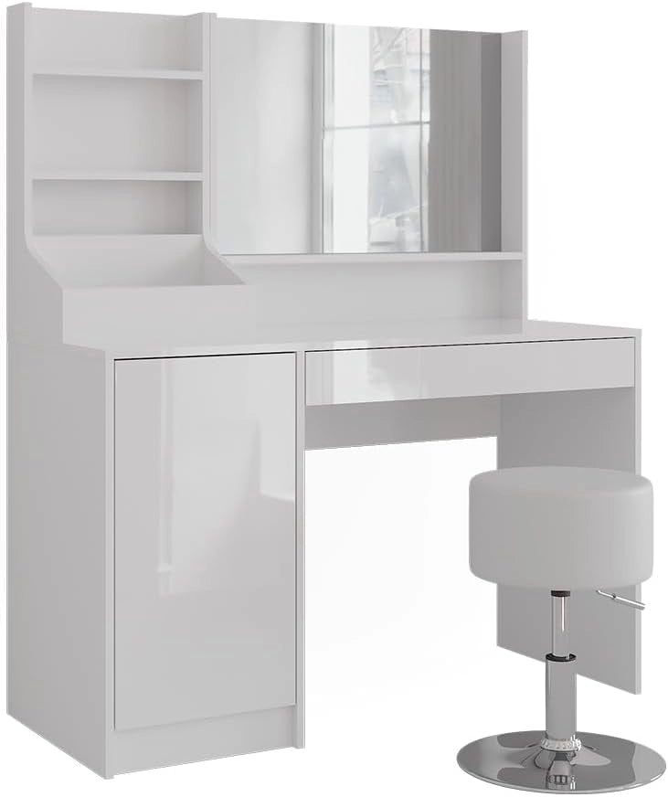Tavolo da toeletta Sherry, Bianco/bianco lucido, 119.8 cm 4 parti