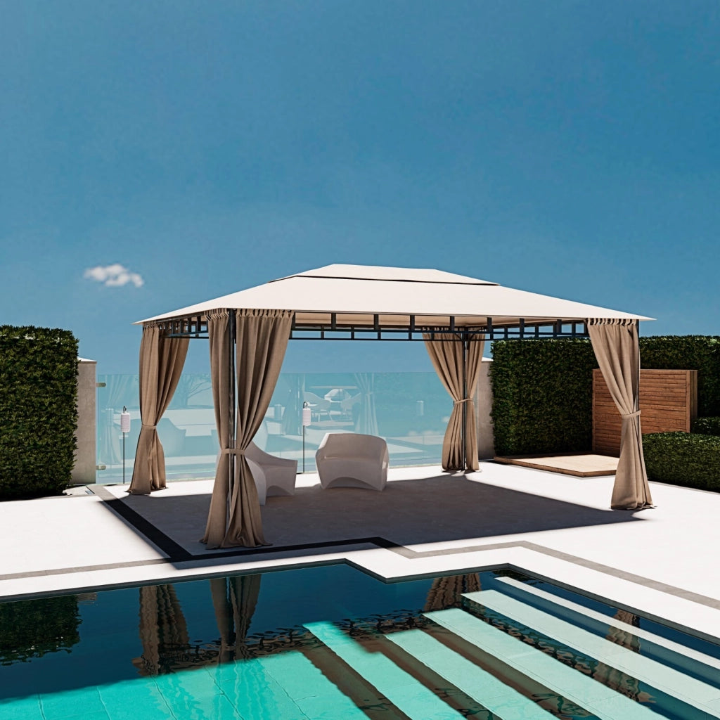 Gazebo Da Giardino 3 x 4 M Con Tende Laterali Richiudibili Struttura In Acciaio Robusto Copertura 180 g/m² Con 4 Teli Laterali Esterno Giardino Piscina Fiere Ombreggiante Privacy Ecrù
