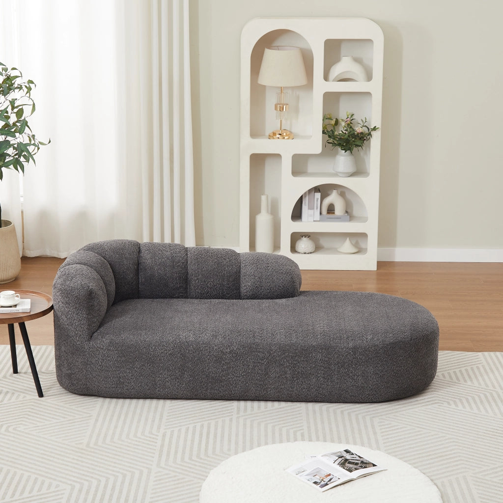 Chaise longue in chenille antracite con schienale ondulato, design moderno senza braccioli