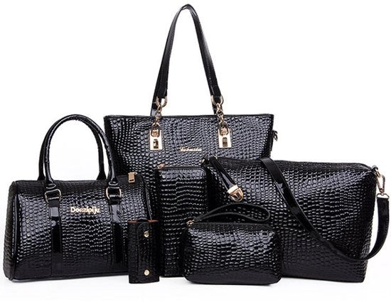 Borsa a tracolla da 6 pezzi con tasca a tracolla e portafoglio in pelle PU borsa a tracolla portafoglio borse da spalla portafoglio clutch nero