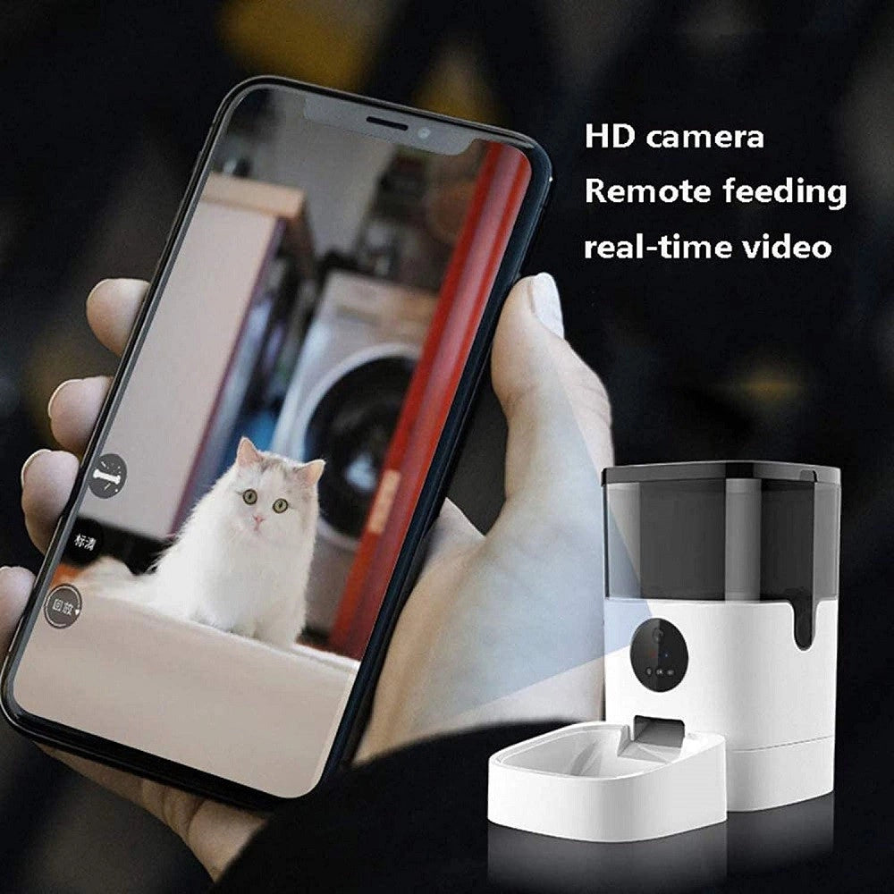 Trade Shop - Distributore Automatico Cibo Mangiatoia Per Gatti Animali Con Telecamera Wifi 4lt -
