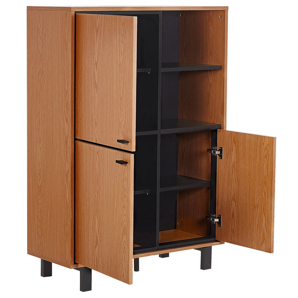 Madia credenza legno chiaro con derivati del legno Nero con finitura in rovere 3 armadi 2 ripiani retrò