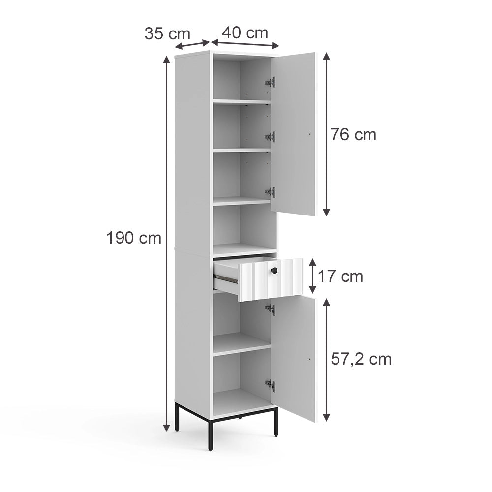 Vicco Armadio per il bagno Ondulazione bianca 40 x 190 cm con 2 porte
