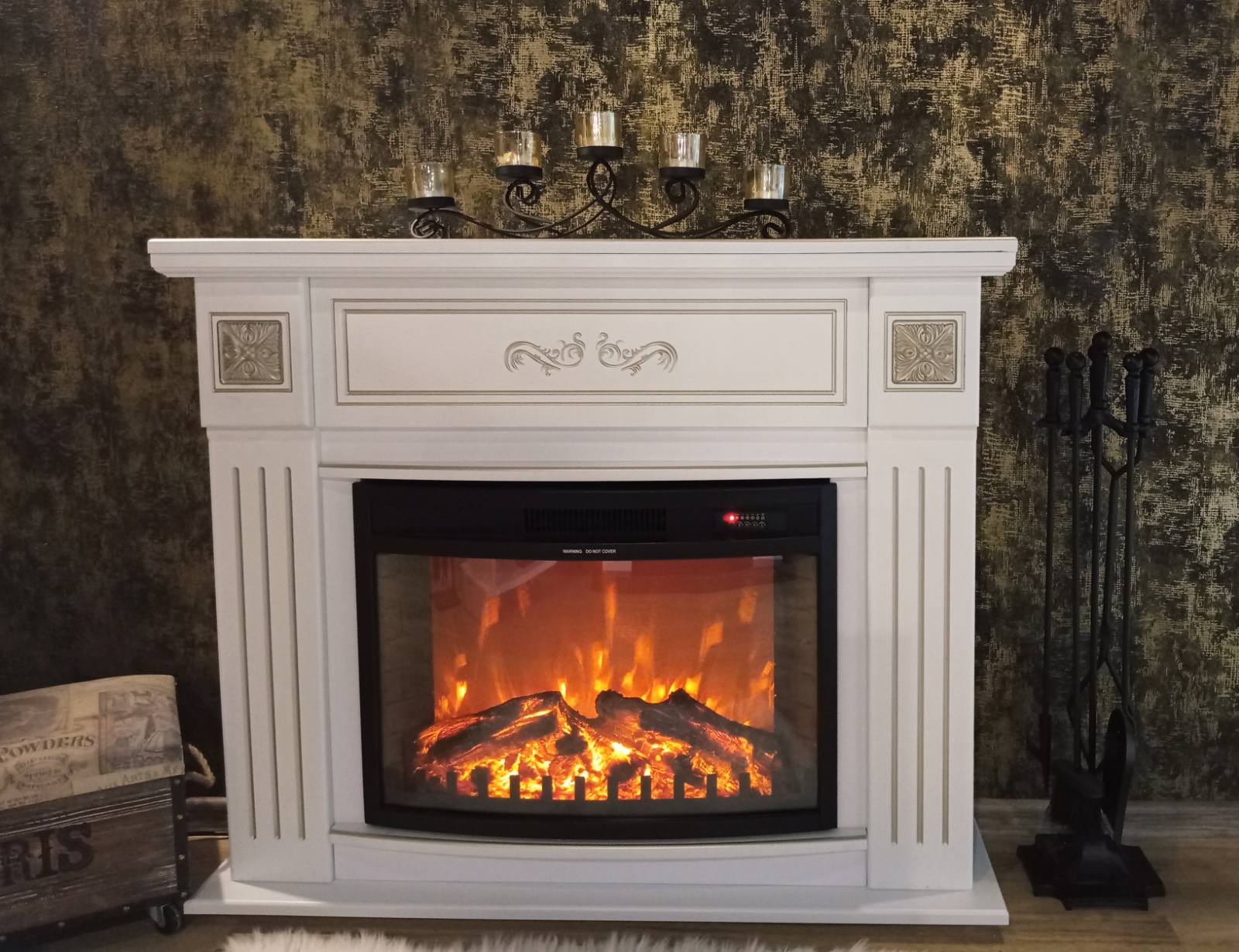 Camino Elettrico da Pavimento 93,3x111,7x27 cm Effetto Fiamma 1500W Diana & Zakinthos Bianco