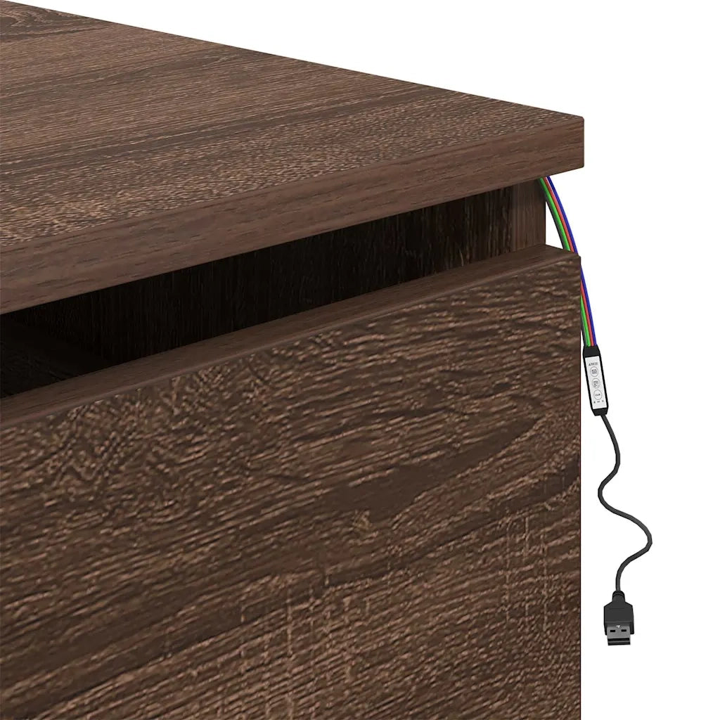 Comodino a Parete con luci LED Rovere Marrone 836838
