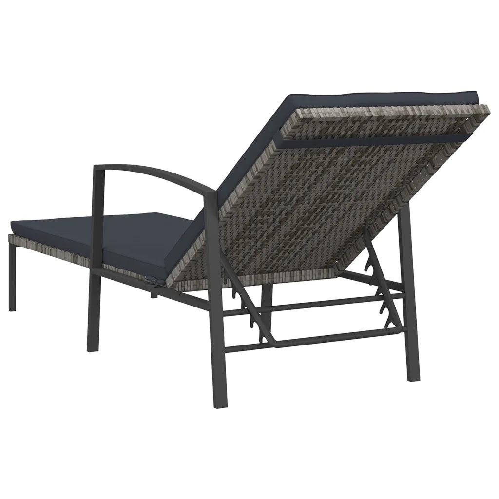 Lettino Prendisole da Giardino con Cuscino Polyrattan Grigio 317636