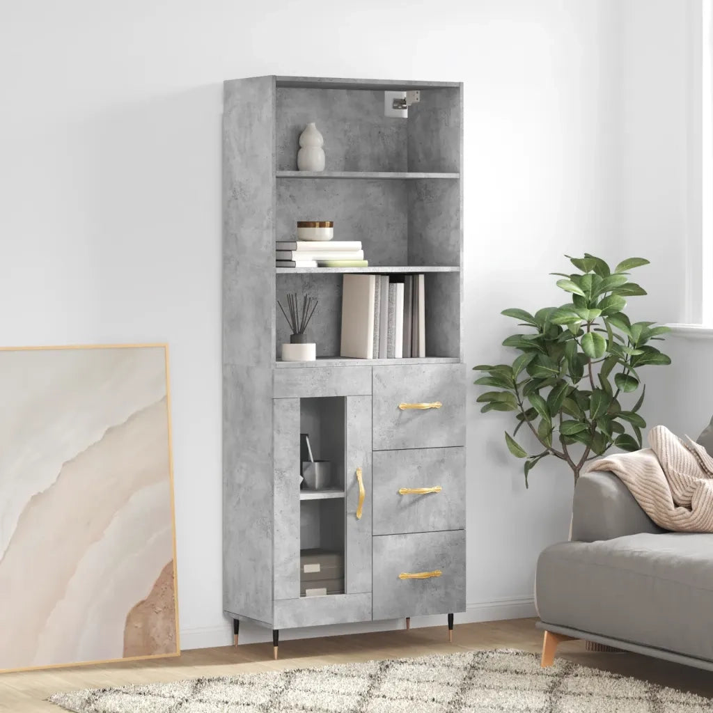 Credenza | Madia | Buffet da pranzo | Armadio da pranzo Grigio Cemento 69,5x34x180 cm in Legno Multistrato