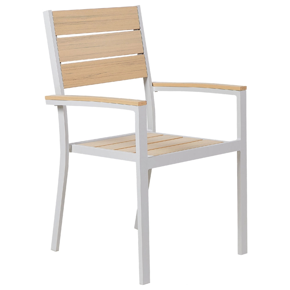 Set da pranzo all'aperto tavolo e 4 sedie design a doghe beige e alluminio bianco