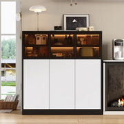 Credenza contenitore con luci LED, 6 ante e 14 scomparti, 100 x 40 x 105 cm, nero e bianco