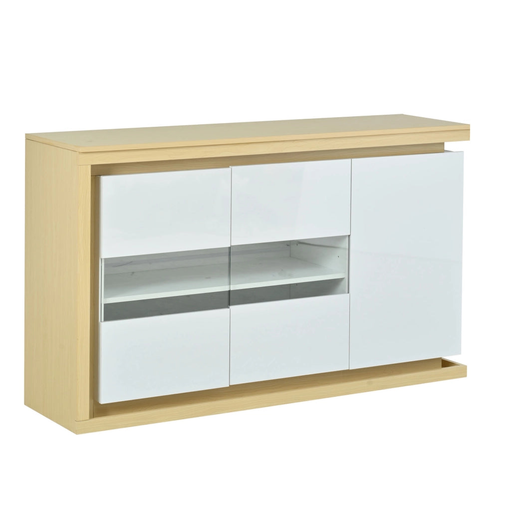 Credenza Soggiorno con LED e Ante in Vetro Temperato ¨C Xylo ¨C Bianco Lucido, 140x40x84