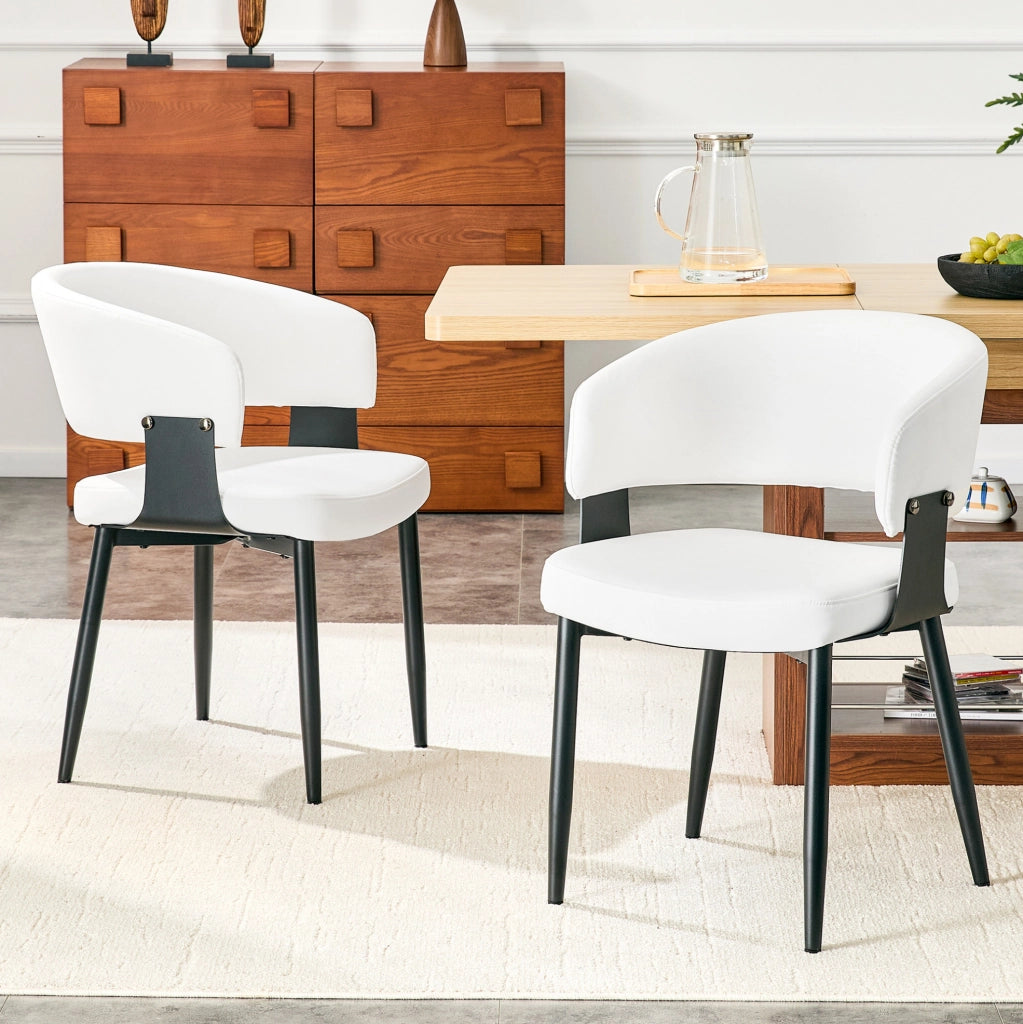Sedia da pranzo 96x59.5x40 cm con schienale ergonomico in PU bianco e nero