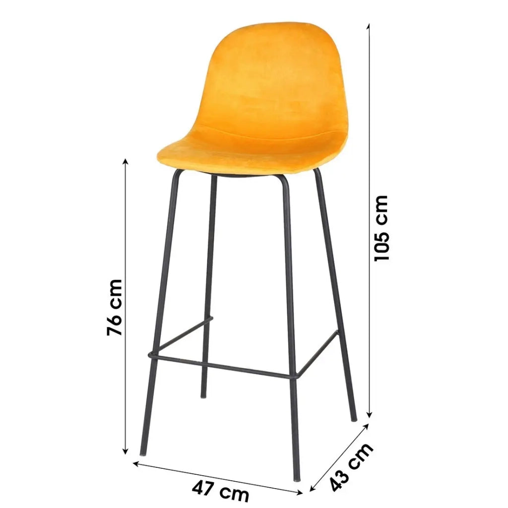 Set di 4 sgabelli da bar con schienale in velluto giallo e struttura in metallo collezione LALY - Stile industriale