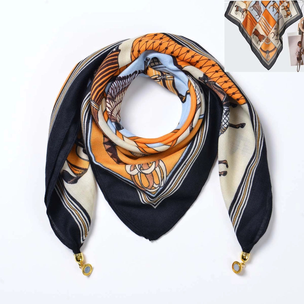 Sciarpa quadrata in cotone e lino/sciarpa di seta da donna con chiusura magnetica, versatile per la primavera e l'autunno, scaldacollo/sciarpa triangolare/sciarpa autunnale.
