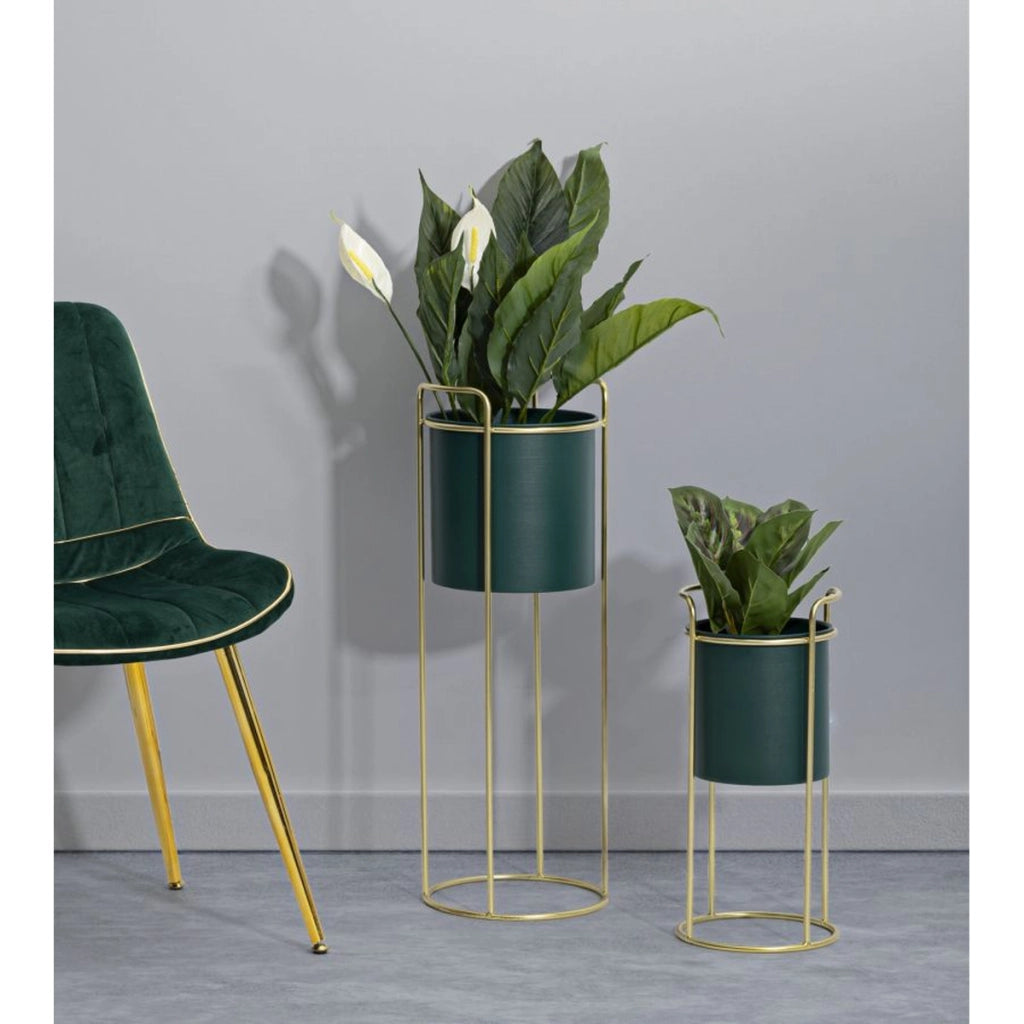 Set di 2 Vasi per Piante VKH390, Verde, Metallo, 24x24x70 cm