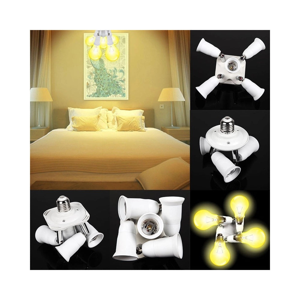 Trade Shop - Portalampada Adattatore E27 5 In 1 Per Lampade Lampadine Attacchi Orientabili -