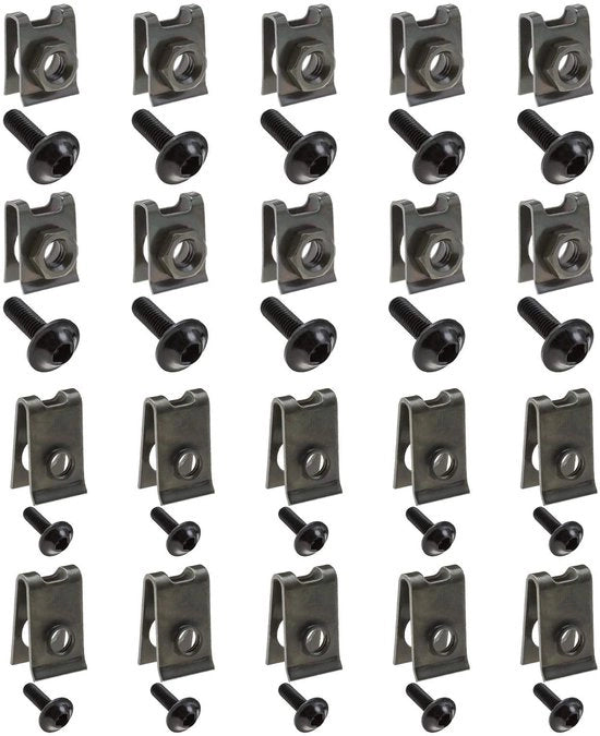 Set di fissaggio per motocicletta 40 pezzi - Clip di fissaggio M5/M6 - Componente di ricambio - Adatto per la maggior parte delle motociclette - Fissaggio in alluminio duraturo - Materiale di fissaggio per motocicletta