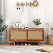 Scarpiera con 2 Ante in Rattan ¨C MINIMAL ¨C Legno Noce, Ripiani Regolabili, 104x40x48 cm