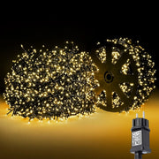 Catena luminosa natalizia con 4000 led luce calda 100mt di catena 36V cavo verde ideale per illuminare a Natale spazi esterno interno albero e balconi con 8 giochi