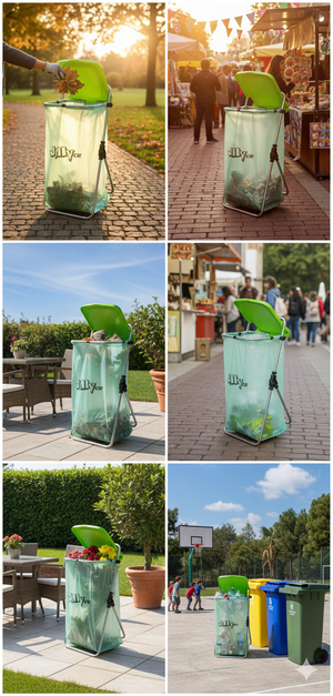 Pattumiera da Esterno Portasacco in Acciaio Zincato con Coperchio Verde Agrati