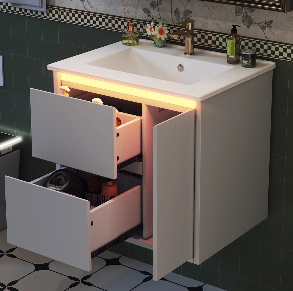 Mobile lavabo sospeso 61x46;5x57 cm bianco MDF con LED a sensore