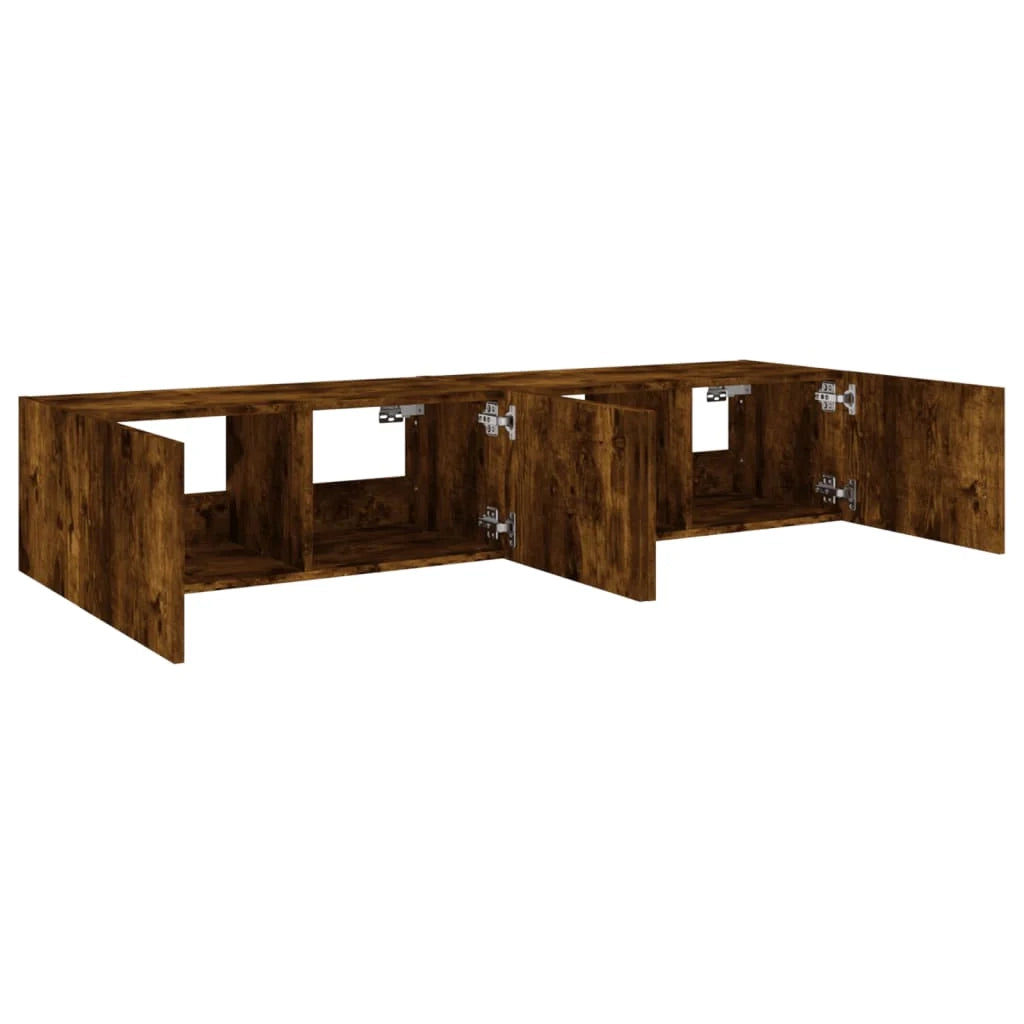 Mobile TV multimediale da parete mensola TV credenza mobile TV sala da pranzo soggiorno camera da letto e luci LED 2 pezzi rovere affumicato 80 x 35 x 31 cm marrone 02_0029146