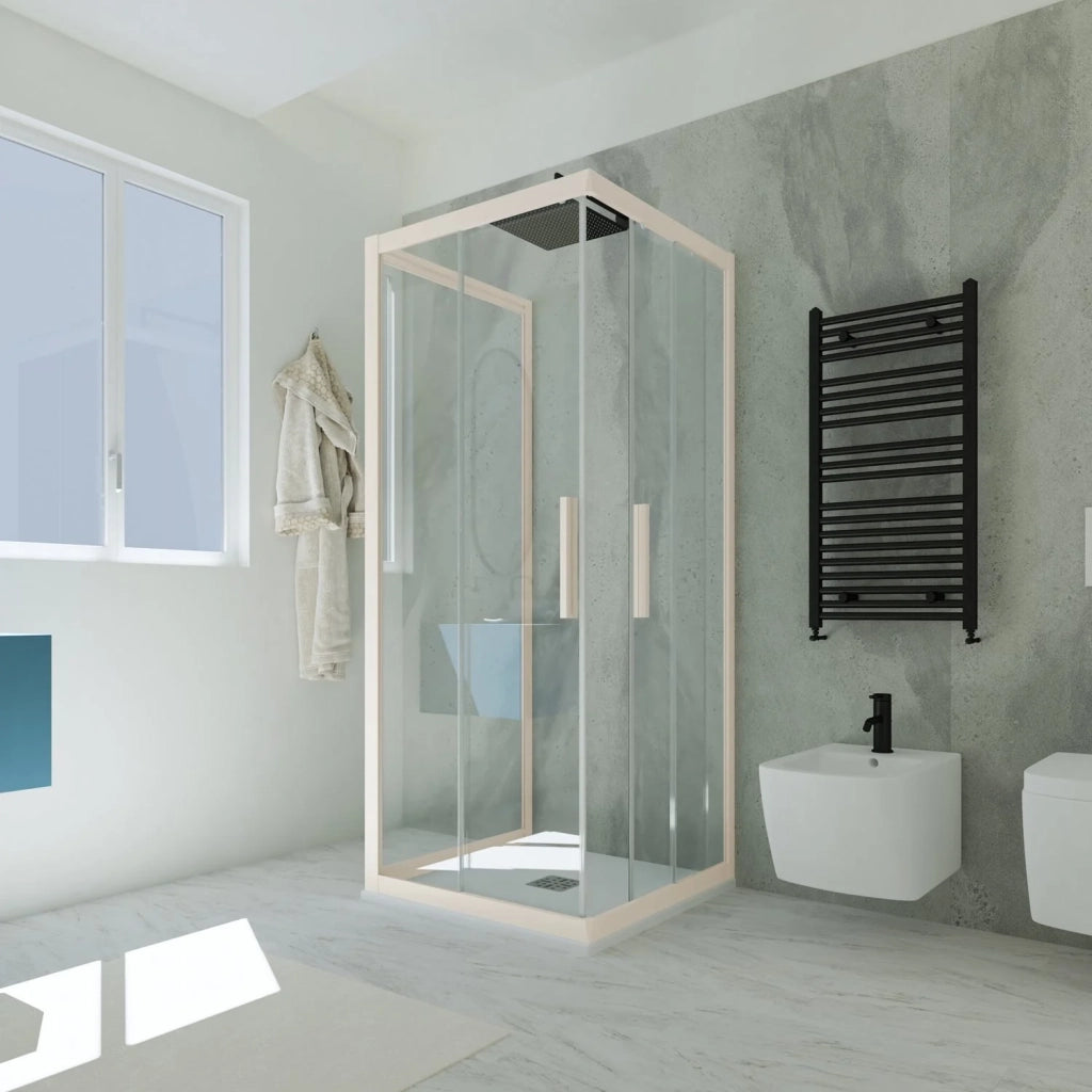 Box doccia 3 lati scorrevole 70x110x70 CM H 200 Vetro Trasparente Profilo Champagne mod. Kolors Trio