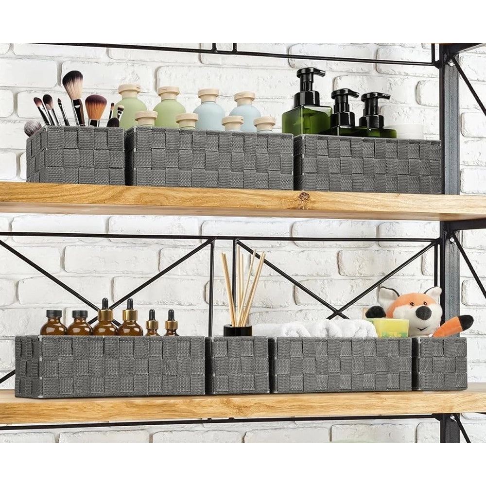 Trade Shop - Set 6 Pz Scatola In Tessuto Organizer Scaffali Porta Oggetti Grigio Scuro 79068 -