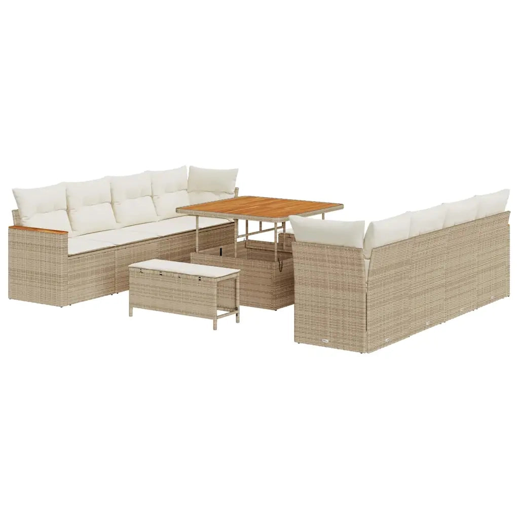 Set Divano da Giardino con cuscino 12 pcs Beige polyrattan