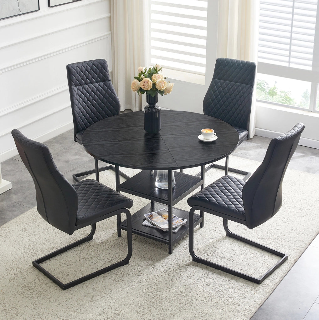 Set tavolo e sedie 107 cm nero MDF metallo 4 posti con vano integrato