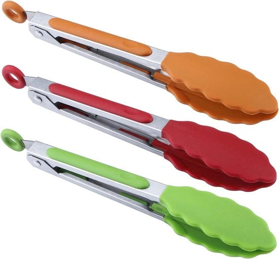 Set di posate in silicone per cucina da 3 pezzi, 19,5 cm, colore a scelta tra rosso, verde e arancione