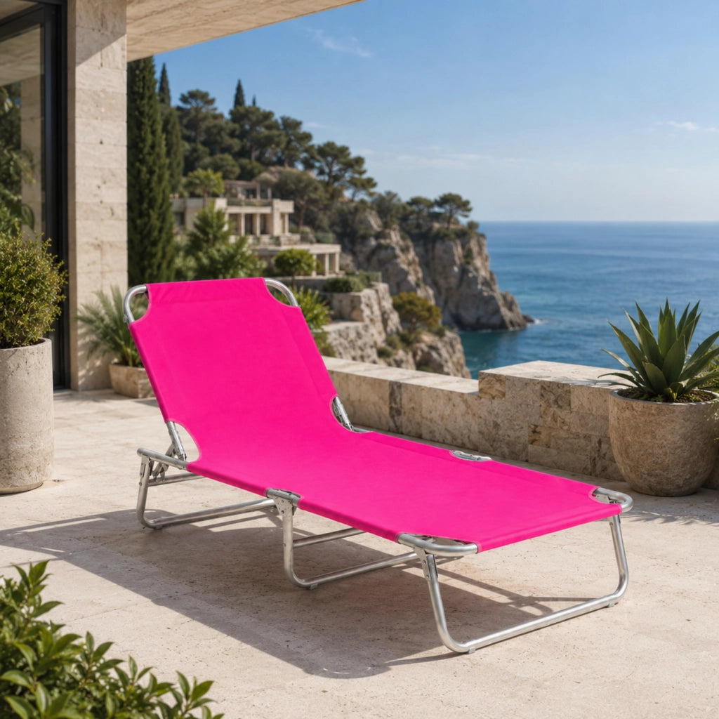 Sedia Relax Pieghevole Con Tettuccio Parasole Regolabile Schienale Reclinabile Struttura In Metallo Per Spiaggia Mare Giardino Piscina 187 X 53 X 24 Cm Rosa