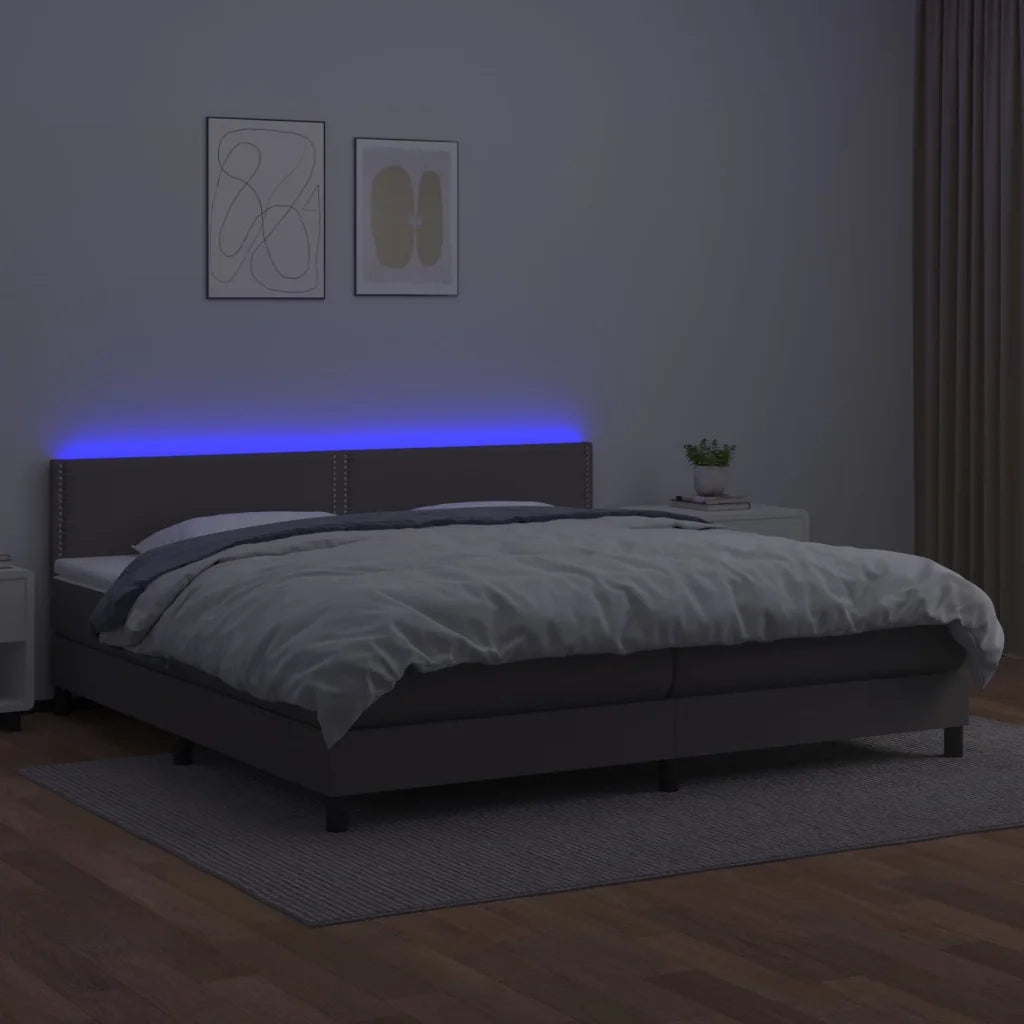Giroletto Molle con Materasso e LED Grigio 200x200cm Similpelle 3134187