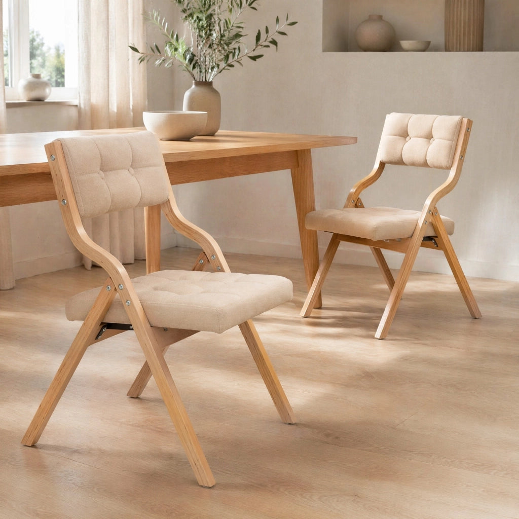 SEDIA Pieghevole imbottita in legno cachi Set da 2 pezzi